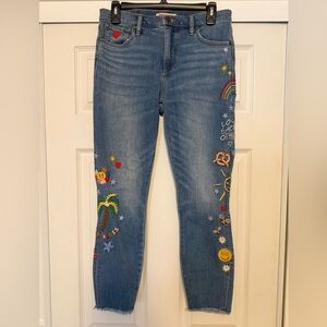 Johnny Was Blue Jeans with Colorful Embroidery